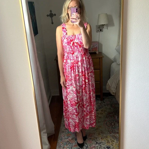 Calvin Klein Pink Floral Maxi Dress Size 8 - Picture 1 of 8